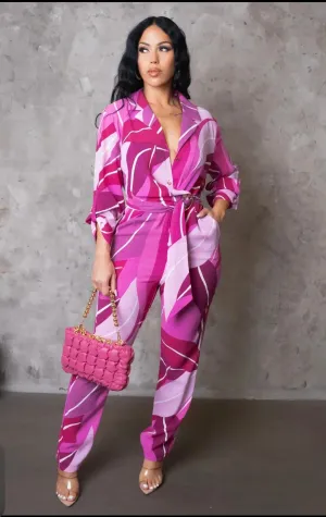 Pink Collared Jumpsuit
