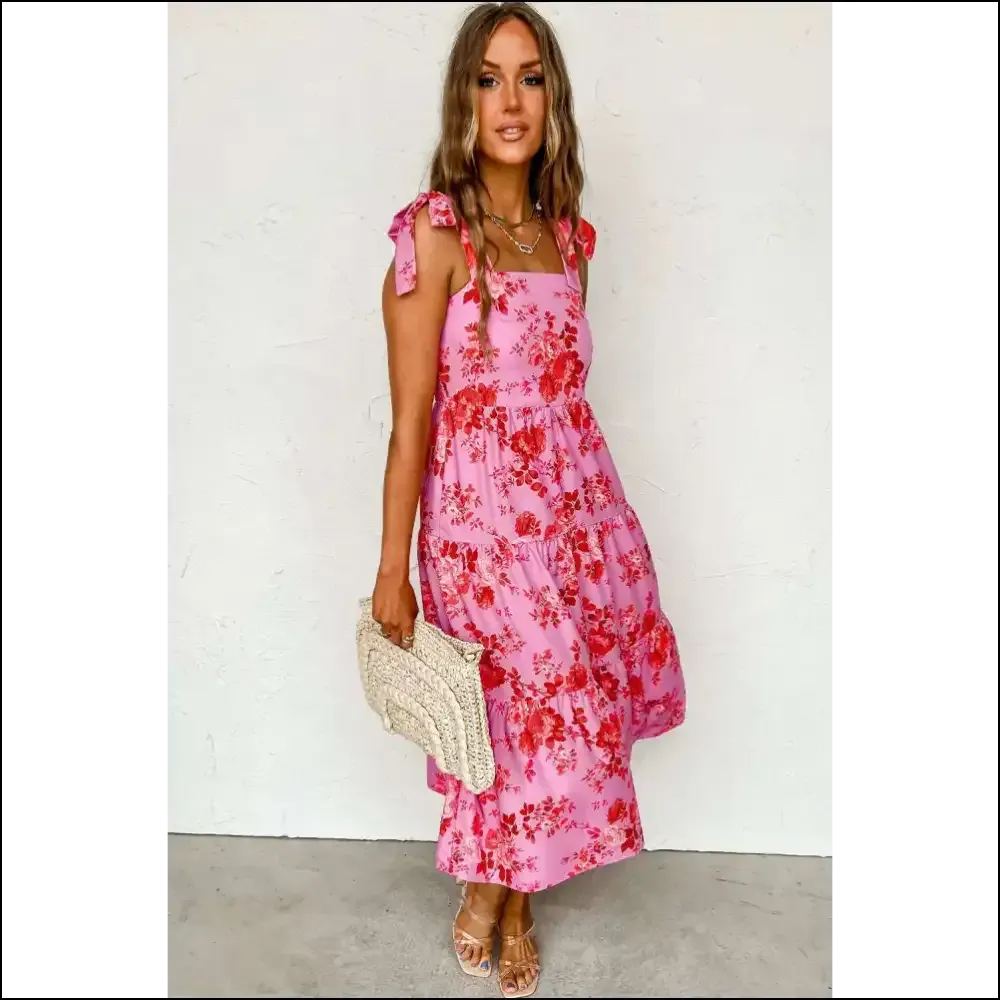 Pink Floral Midi: Shoulder Straps that Tie... Cute! 🌸 Needful Things