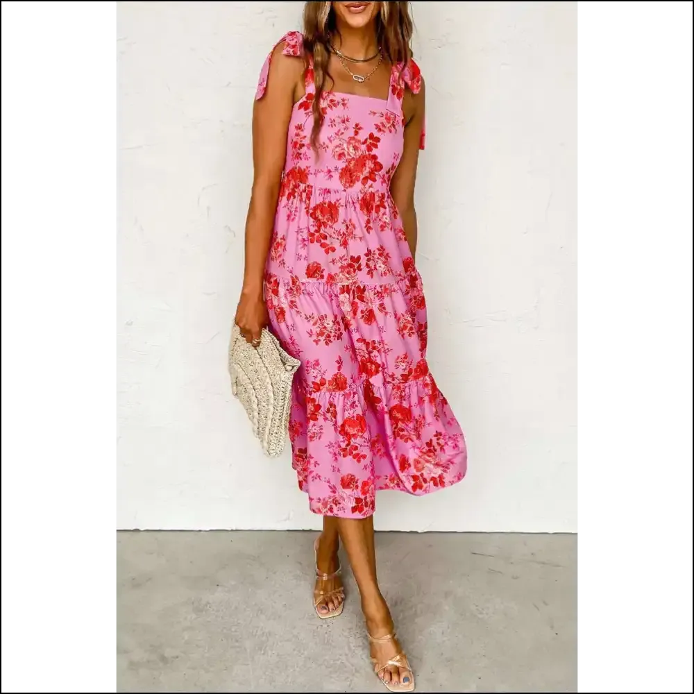 Pink Floral Midi: Shoulder Straps that Tie... Cute! 🌸 Needful Things