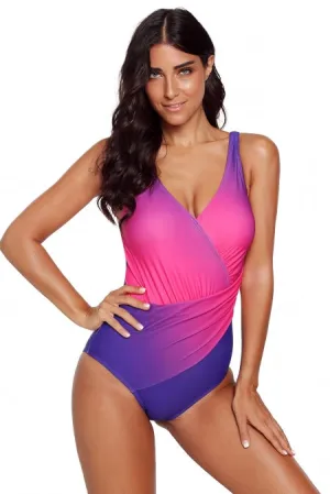 Purple Ombre Tie Dye Wrap Front Teddy Swimsuit