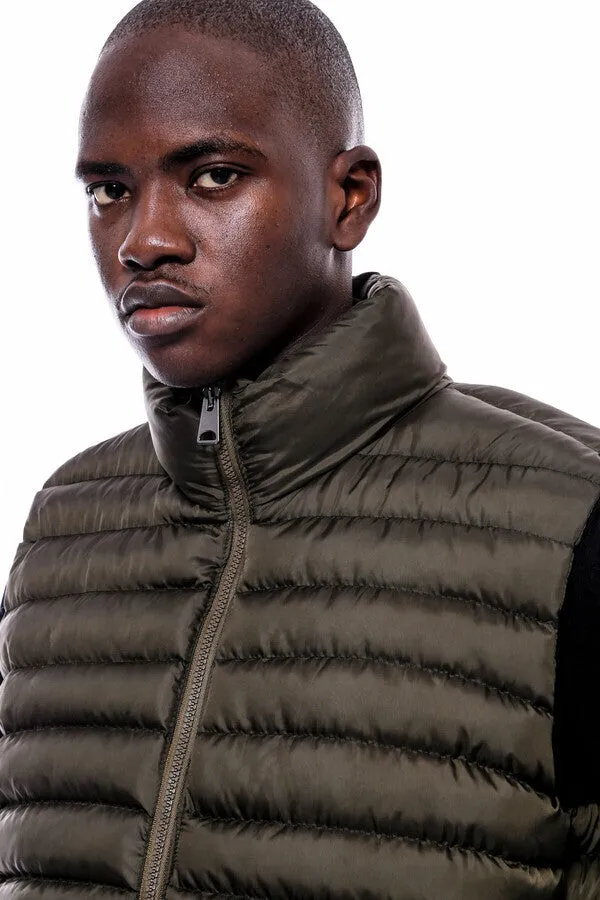 Quilted Zippered Khaki Men Down Vest - Wessi