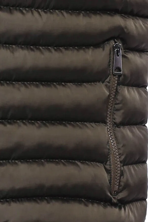 Quilted Zippered Khaki Men Down Vest - Wessi
