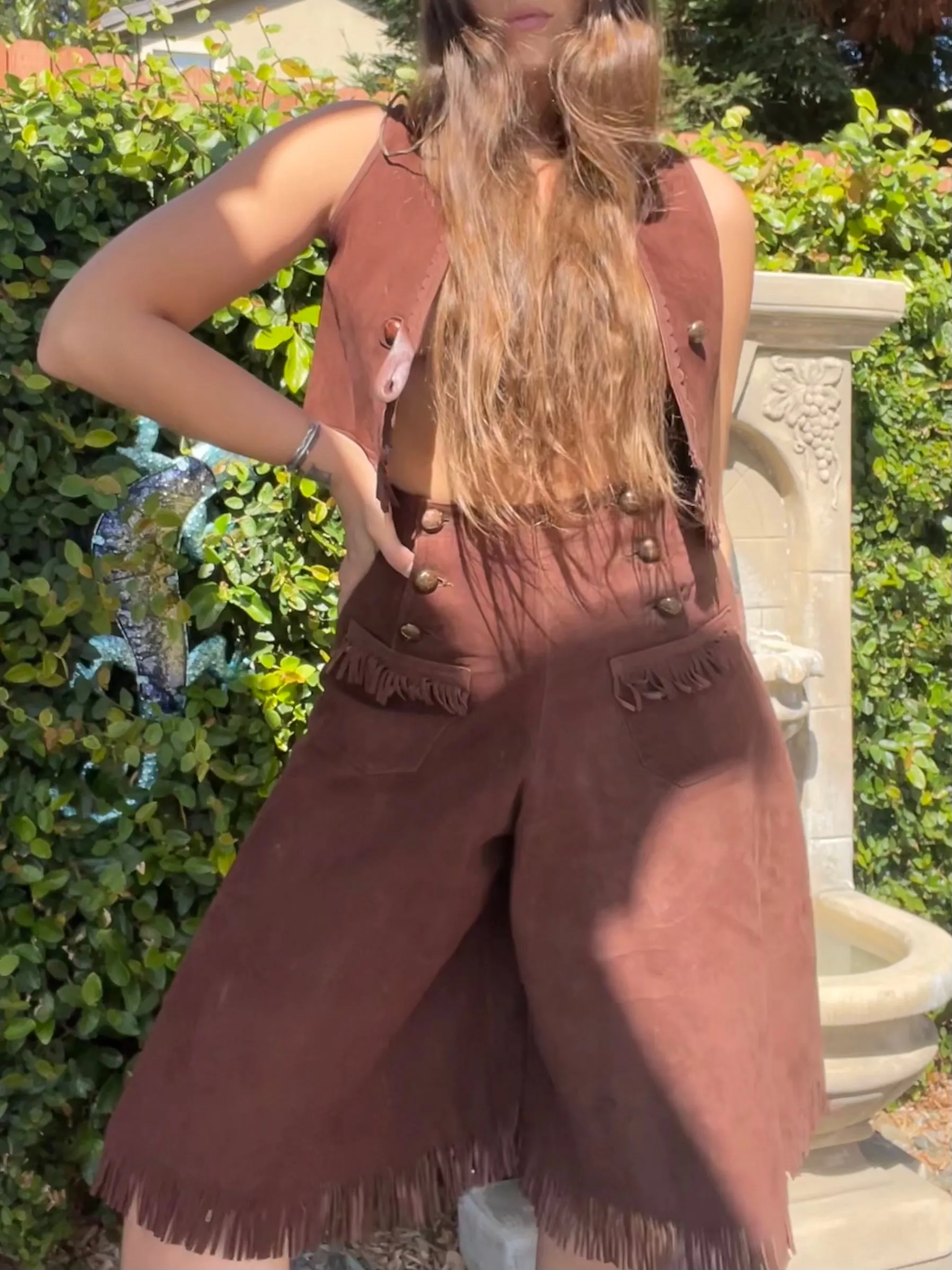 Rare 1940s Cinch Back 'Lasso'em Bill' Suede Fringe Cowgirl Split Skirt Vest Ensemble