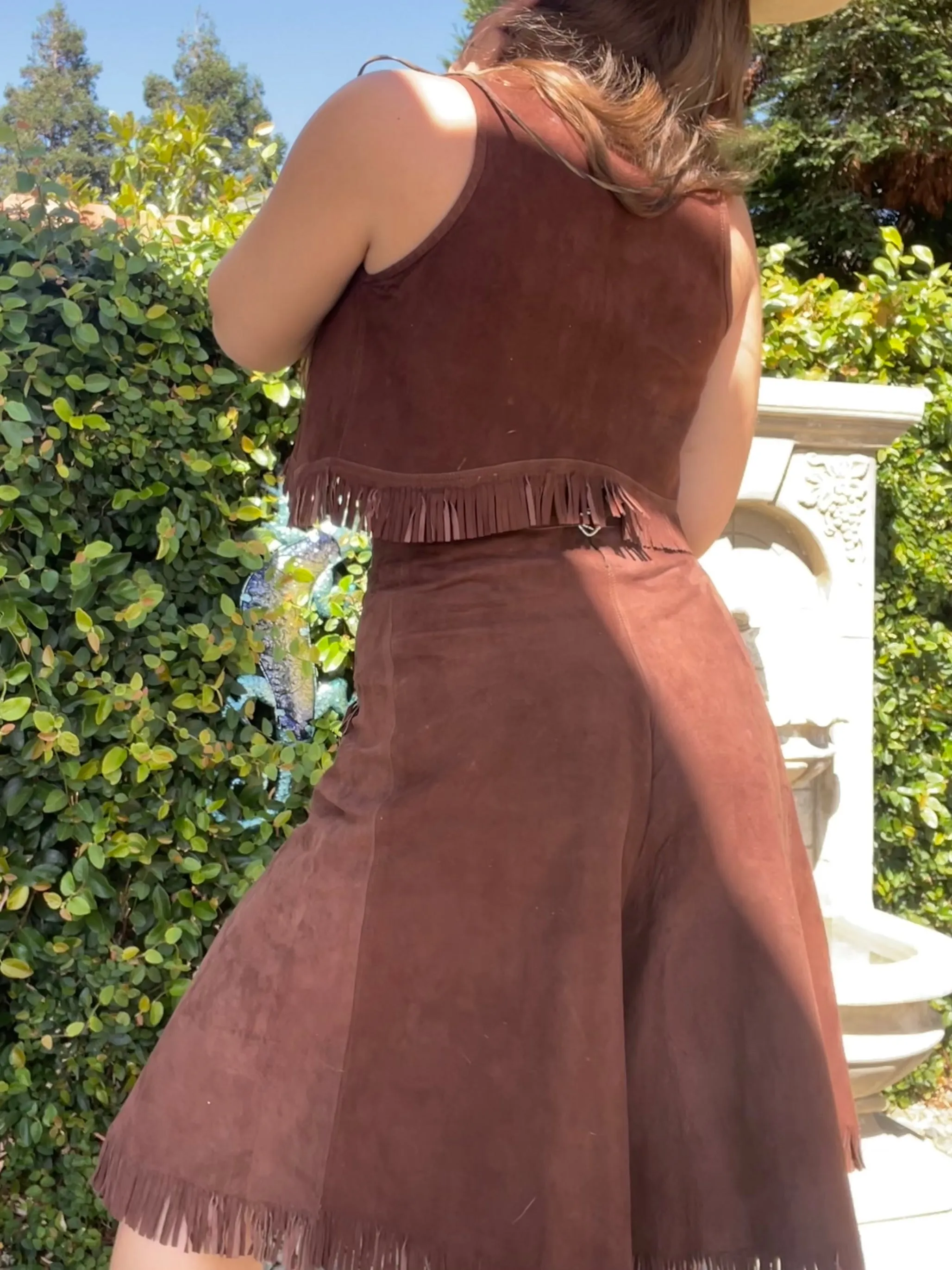 Rare 1940s Cinch Back 'Lasso'em Bill' Suede Fringe Cowgirl Split Skirt Vest Ensemble