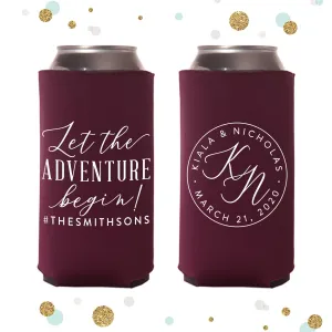 Slim 12oz Wedding Can Cooler #137S - Let The Adventure Begin