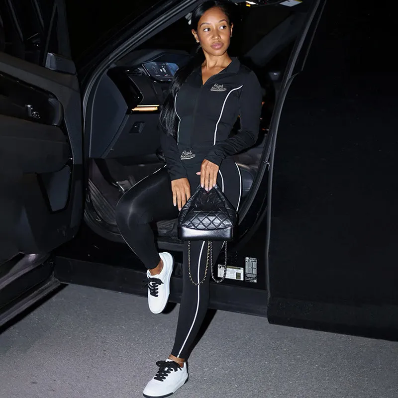 Sporty Chic Long Sleeve Crop Top and High-Waisted Leggings Two-Piece Set