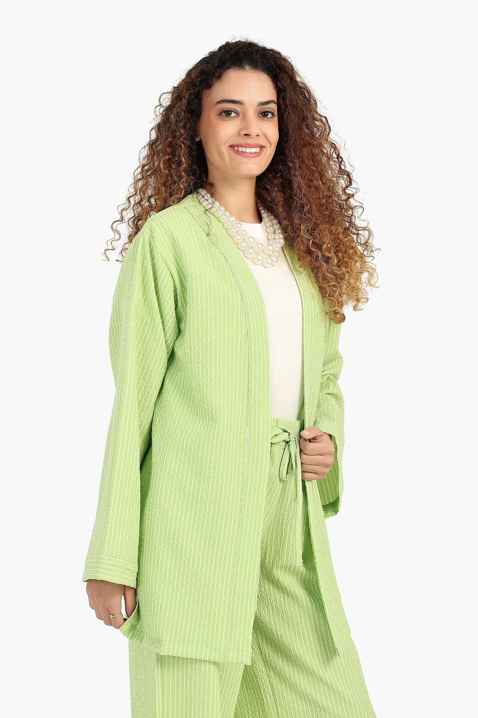 Striped Open Neckline Cardigan
