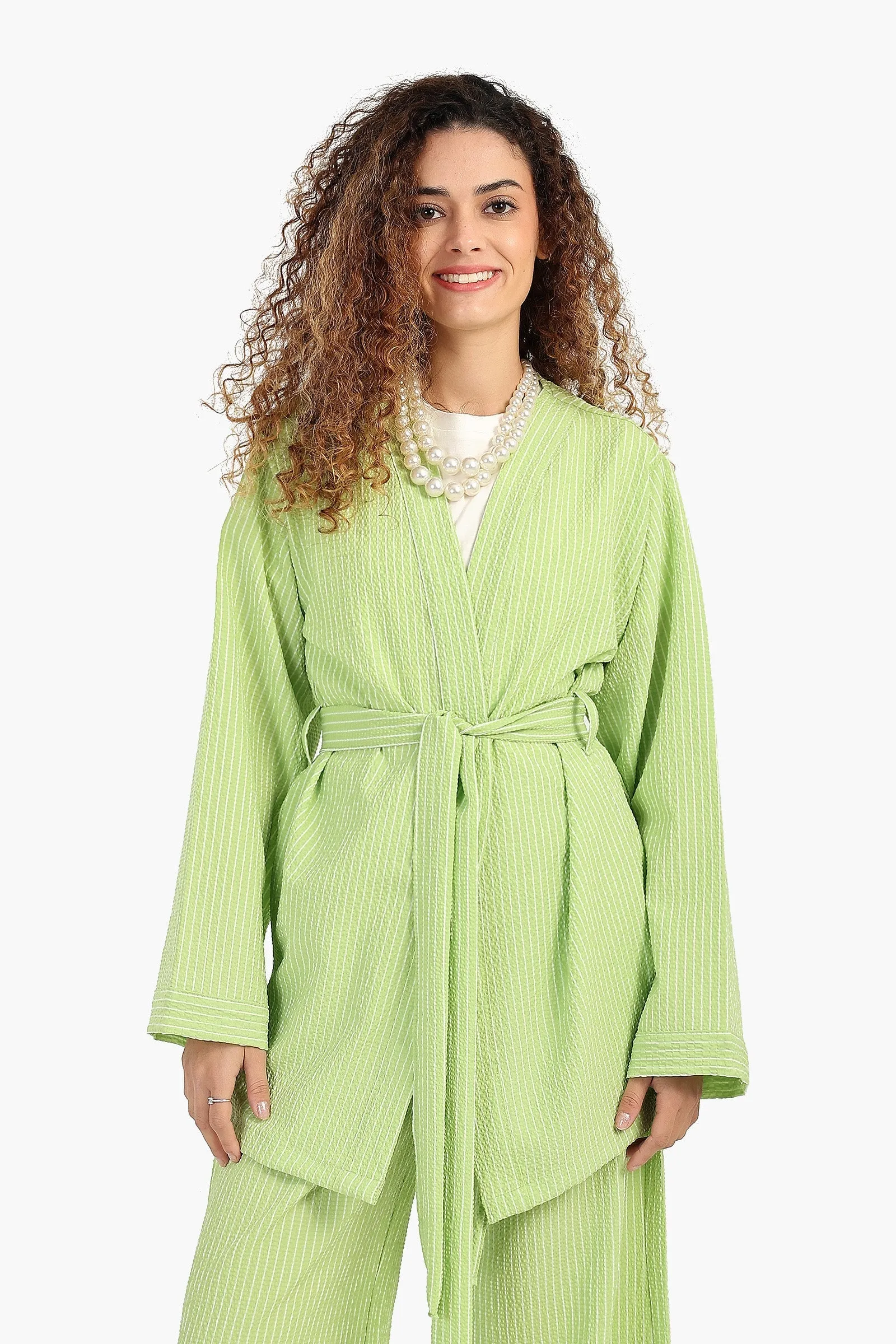 Striped Open Neckline Cardigan