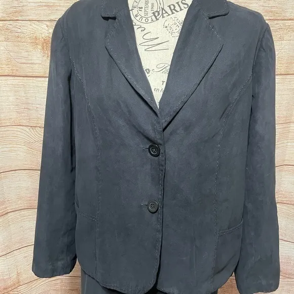 Studio Works Women's Black 2‎ Piece Faux Suede Skirt Suit