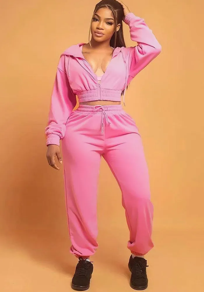 Stylish Cropped Hoodie and Jogger Sweatpants Two-Piece Tracksuit