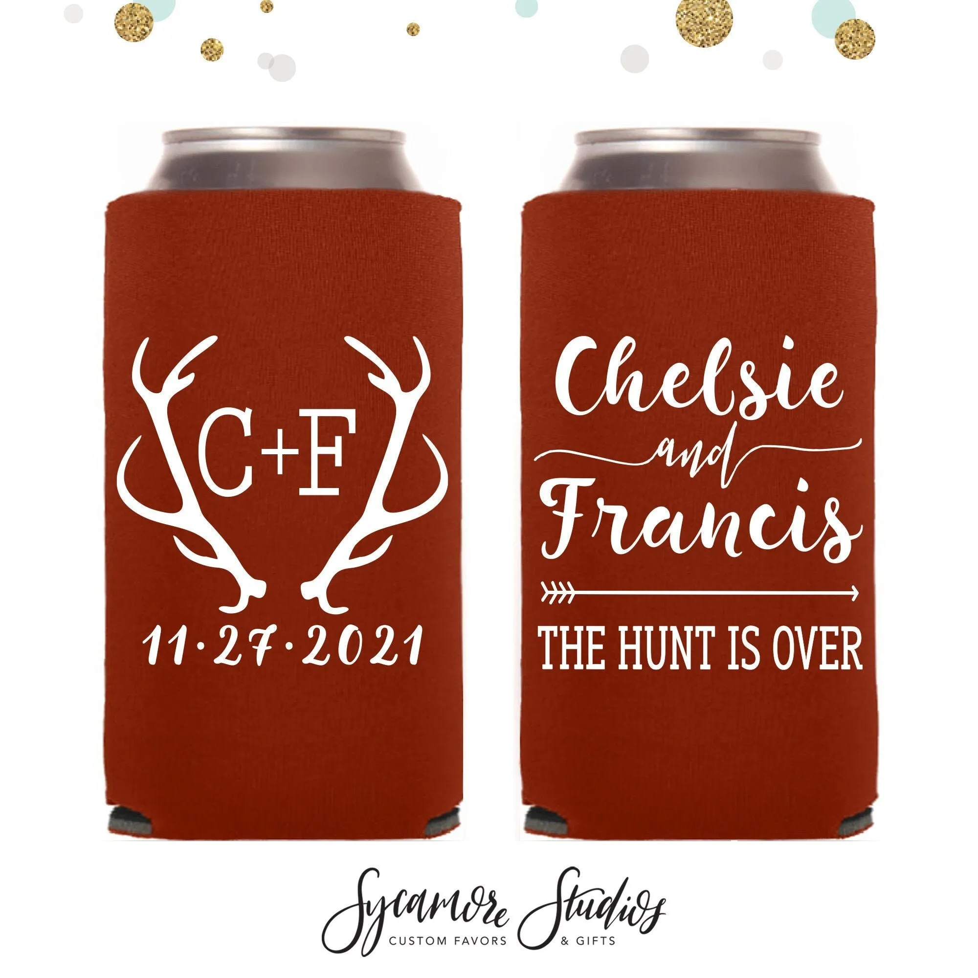 The Hunt is Over - Slim 12oz Wedding Can Cooler #112S