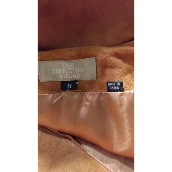 The Territory Ahead Woman's Maxi Slit Brown Suede Skirt Size 8 Zip &amp; Slit FLAW