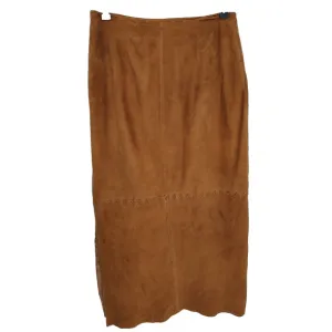 The Territory Ahead Woman's Maxi Slit Brown Suede Skirt Size 8 Zip &amp; Slit FLAW