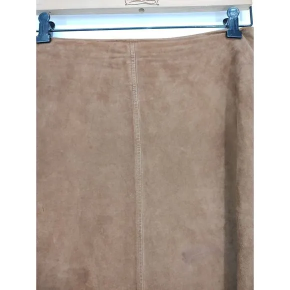 The Territory Ahead Woman's Maxi Slit Brown Suede Skirt Size 8 Zip &amp; Slit FLAW