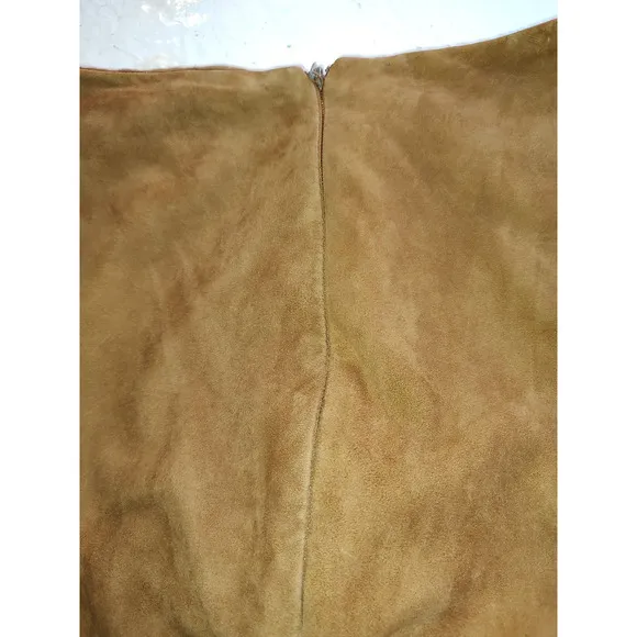The Territory Ahead Woman's Maxi Slit Brown Suede Skirt Size 8 Zip &amp; Slit FLAW