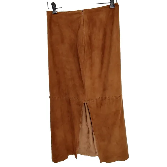 The Territory Ahead Woman's Maxi Slit Brown Suede Skirt Size 8 Zip &amp; Slit FLAW