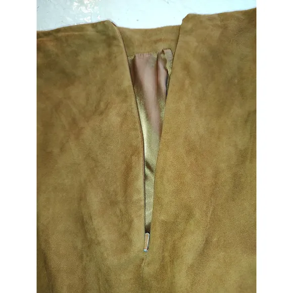The Territory Ahead Woman's Maxi Slit Brown Suede Skirt Size 8 Zip &amp; Slit FLAW
