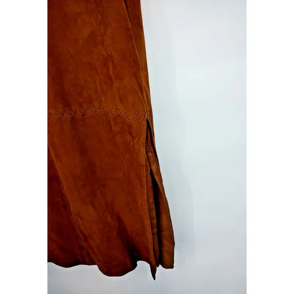 The Territory Ahead Woman's Maxi Slit Brown Suede Skirt Size 8 Zip &amp; Slit FLAW