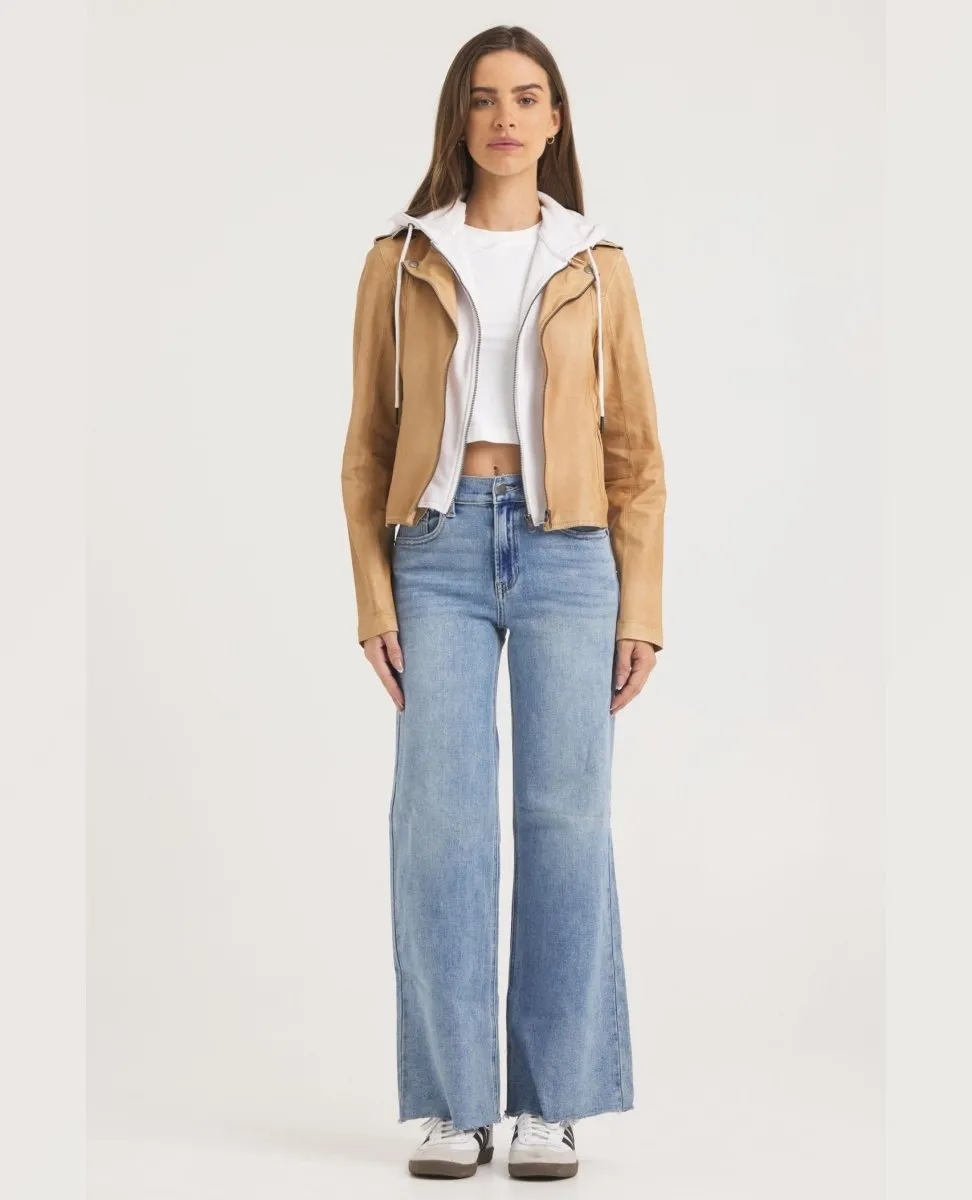 Washable Molly Leather Jacket Au Lait