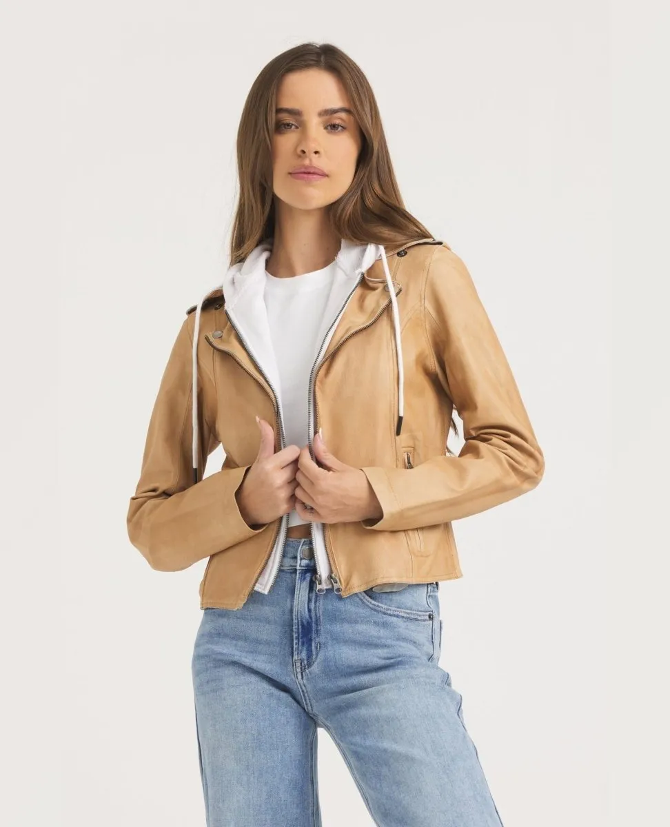 Washable Molly Leather Jacket Au Lait
