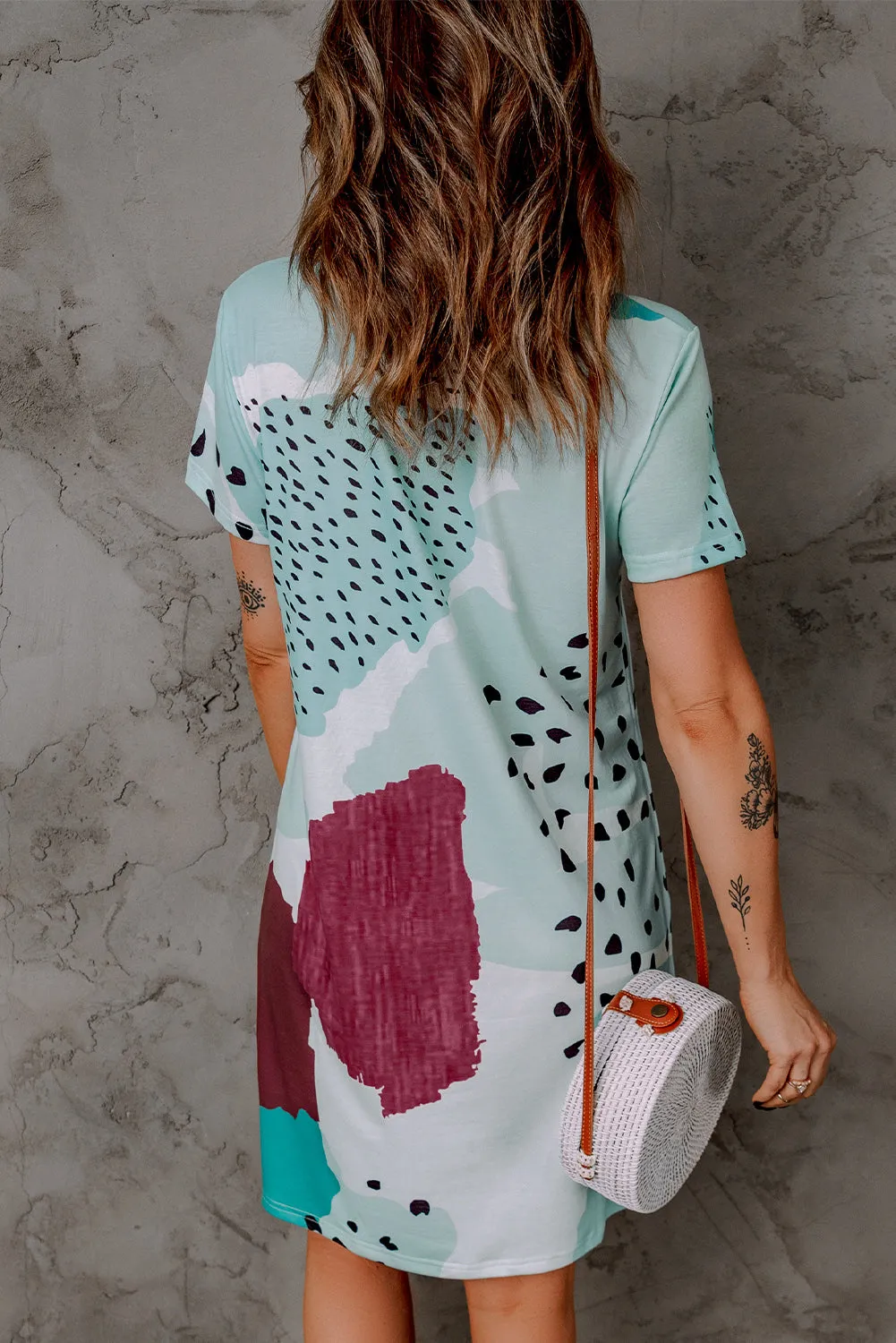 White Leopard Splicing Color Block Mini Dress