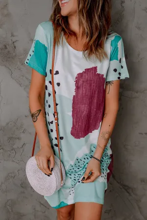 White Leopard Splicing Color Block Mini Dress