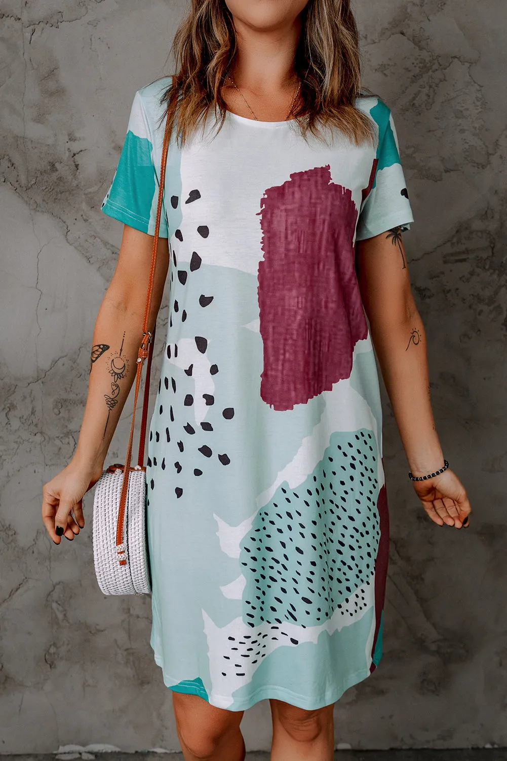 White Leopard Splicing Color Block Mini Dress