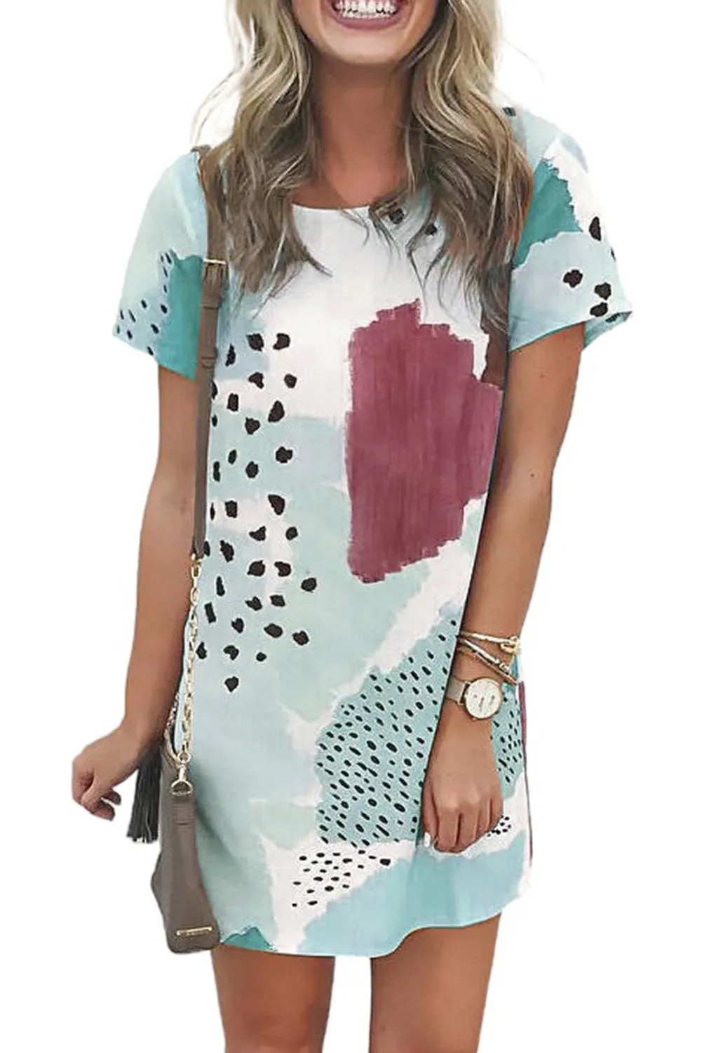 White Leopard Splicing Color Block Mini Dress