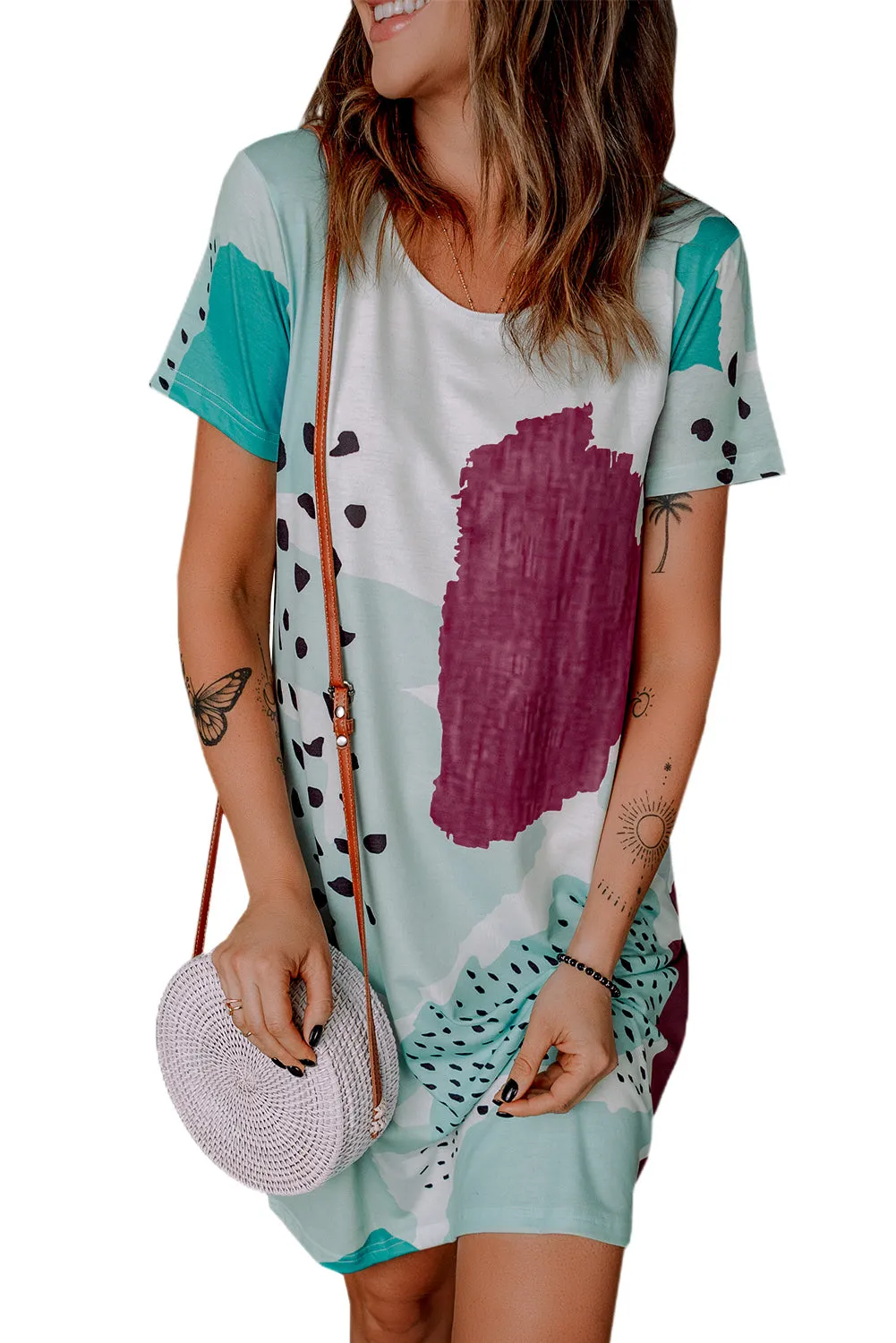 White Leopard Splicing Color Block Mini Dress