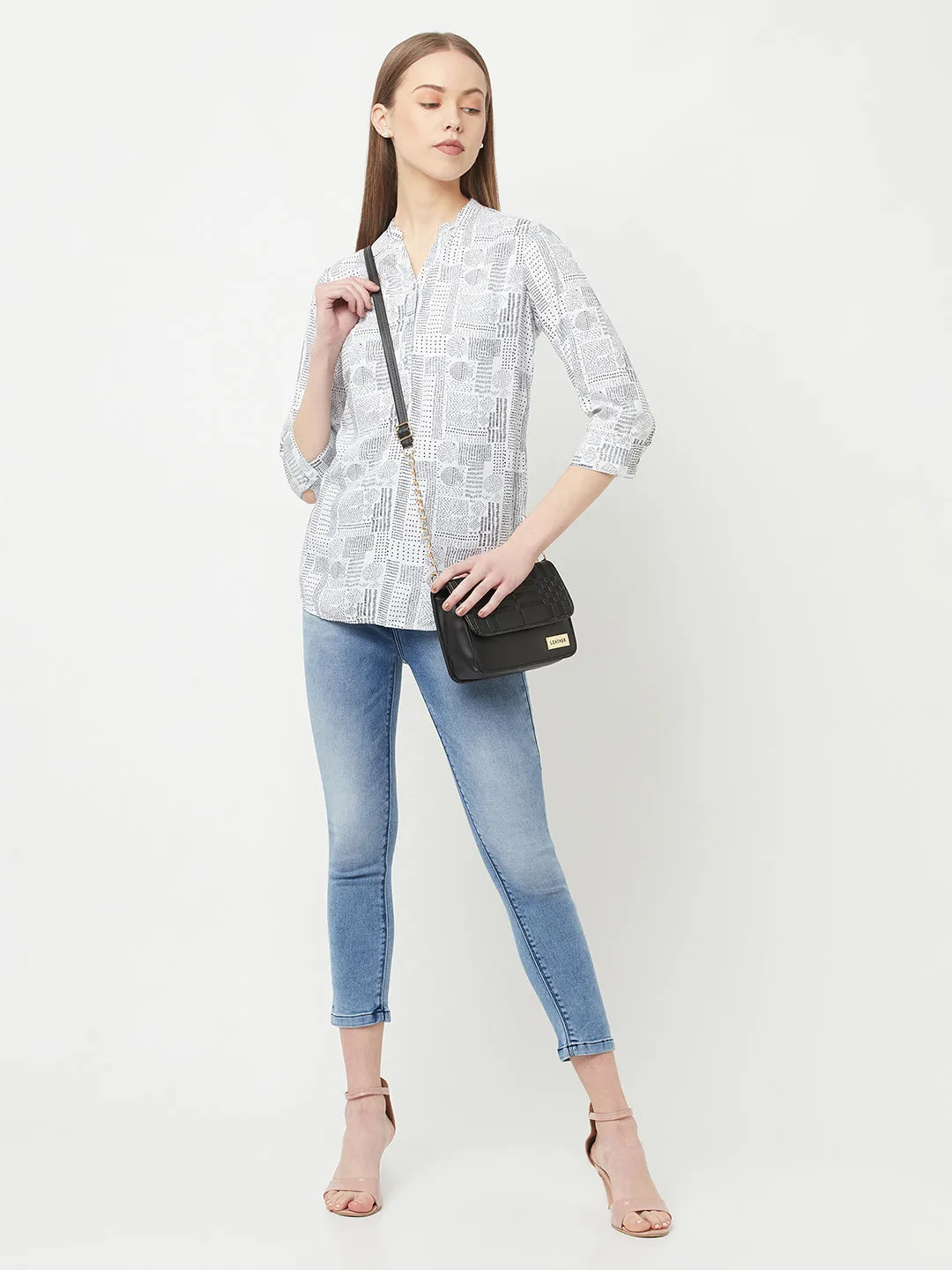 White Printed Top