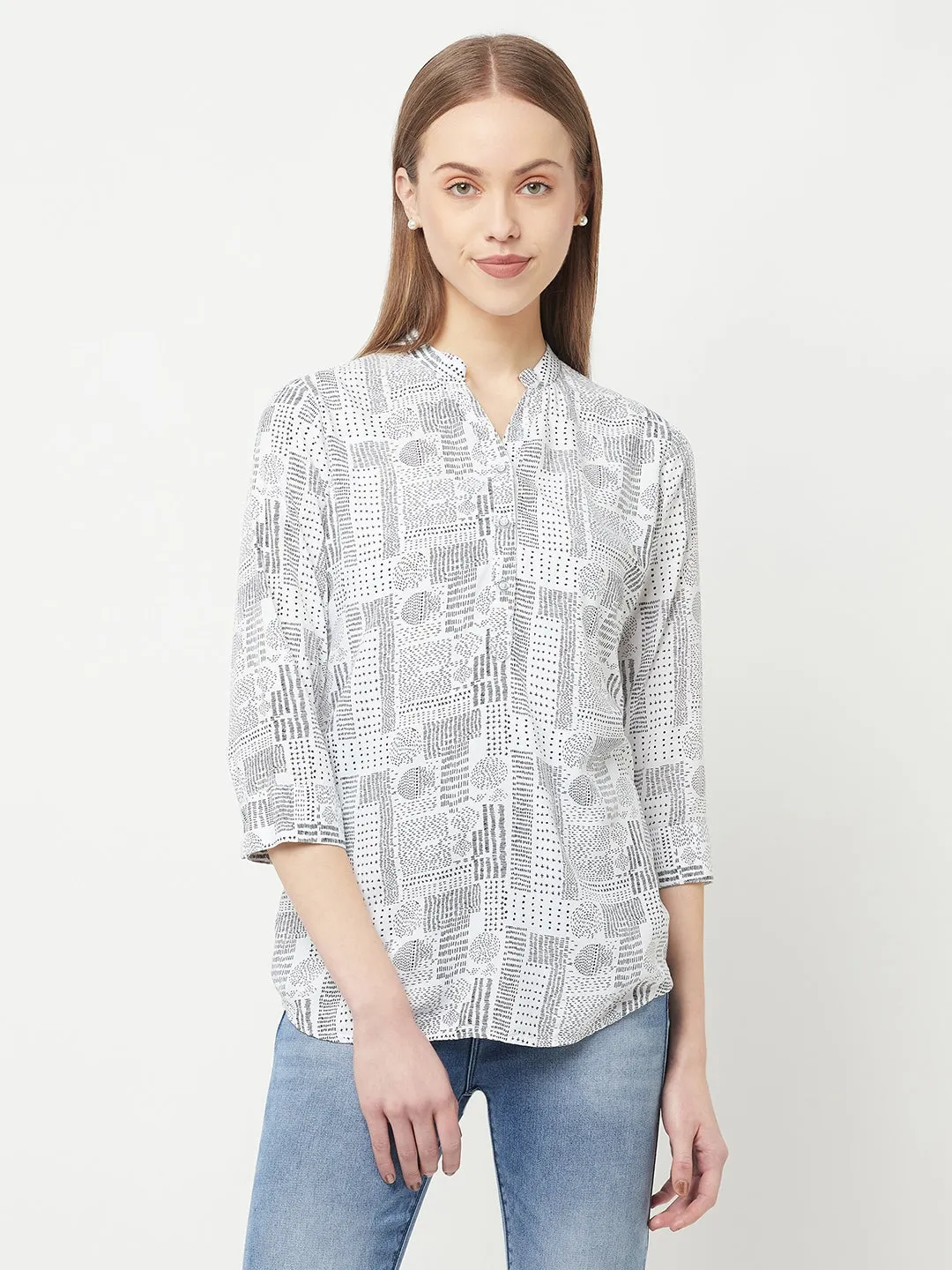 White Printed Top