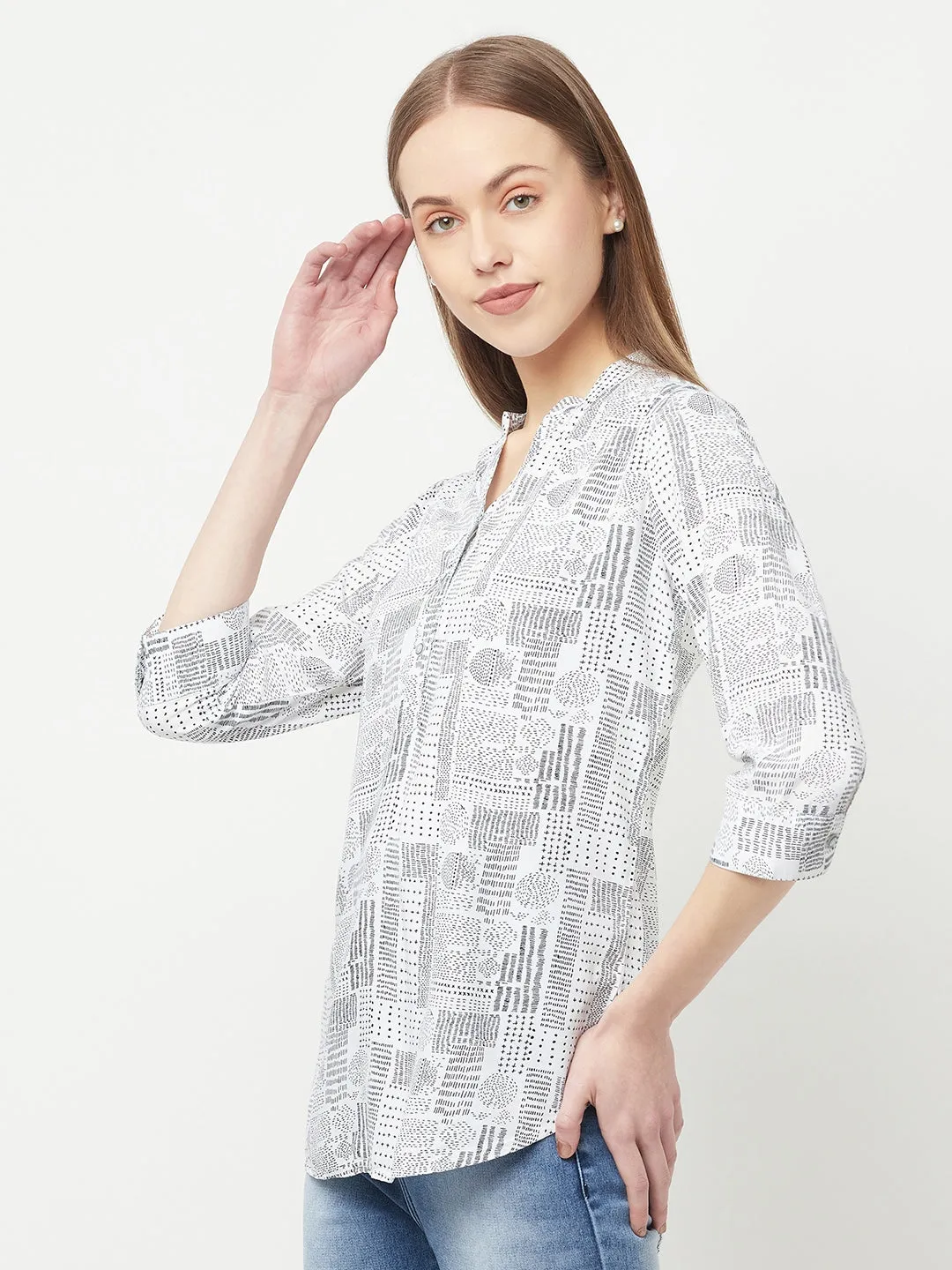 White Printed Top