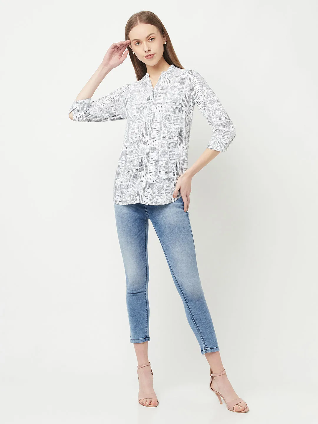 White Printed Top