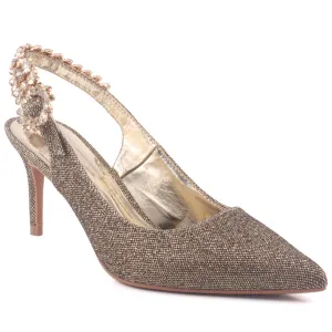 Women "BLOSSOM" Decorated Sling Back Strap Suede Stiletto Heel Sandals