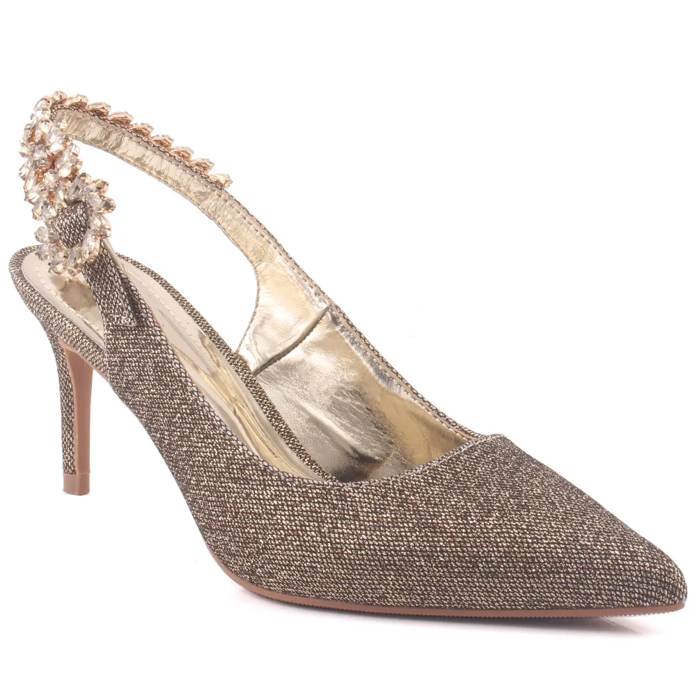 Women "BLOSSOM" Decorated Sling Back Strap Suede Stiletto Heel Sandals