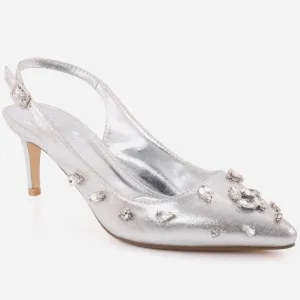 Women "MARION" Embellished Shimmer Sling Back Stiletto Sandals