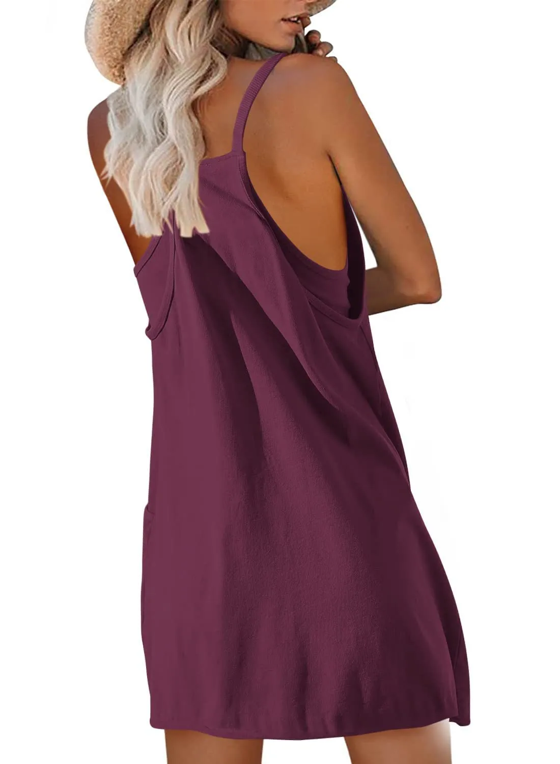 Women's Summer Sleeveless Mini Dress - Strappy Tops and Romper Shorts, V-neck Spaghetti Straps Jumpsuit, Casual Two-Piece Outfit for Ladies  C-240702-5