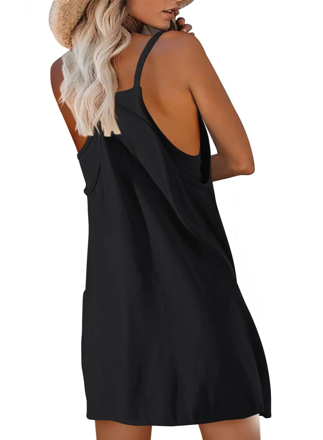 Women's Summer Sleeveless Mini Dress - Strappy Tops and Romper Shorts, V-neck Spaghetti Straps Jumpsuit, Casual Two-Piece Outfit for Ladies  C-240702-5