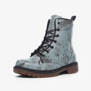 Woodland Mushrooms Dusty Blue Vegan Leather Unisex Boots