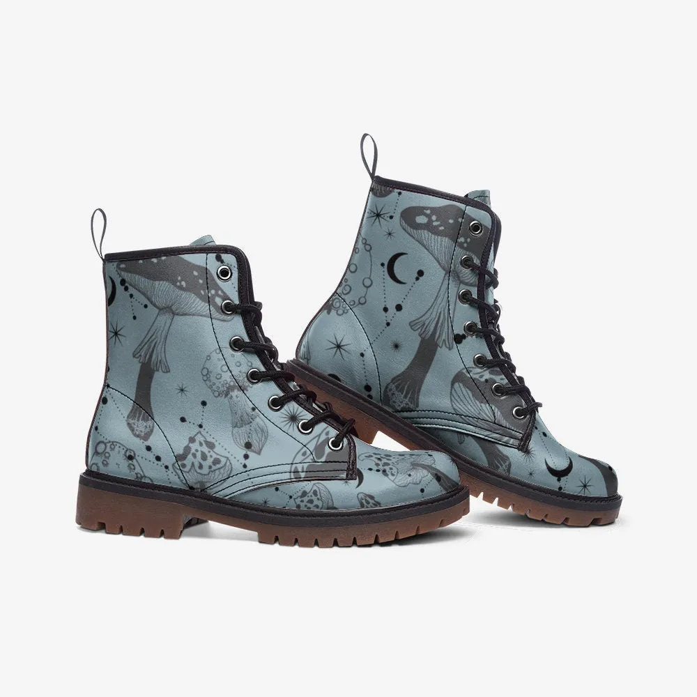 Woodland Mushrooms Dusty Blue Vegan Leather Unisex Boots