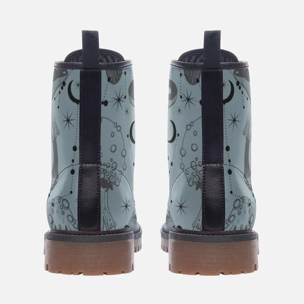 Woodland Mushrooms Dusty Blue Vegan Leather Unisex Boots