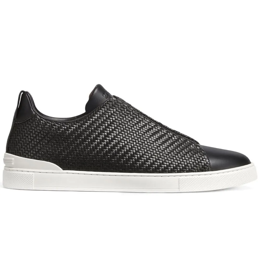 Zegna Pelletessuta Leather Triple Stitch "Black"