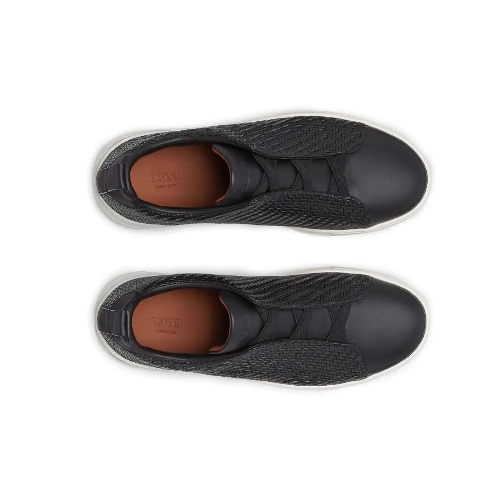 Zegna Pelletessuta Leather Triple Stitch "Black"