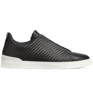 Zegna Pelletessuta Leather Triple Stitch "Black"