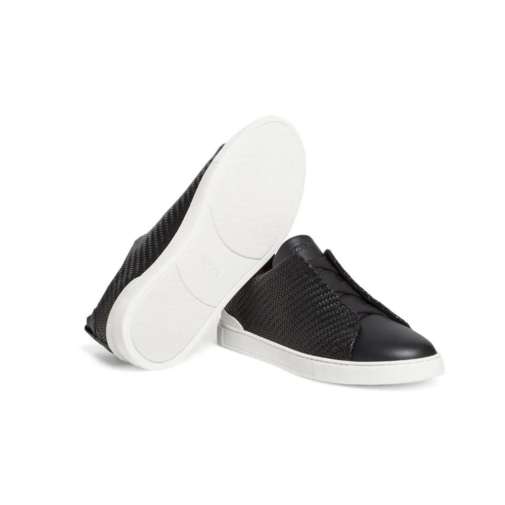 Zegna Pelletessuta Leather Triple Stitch "Black"