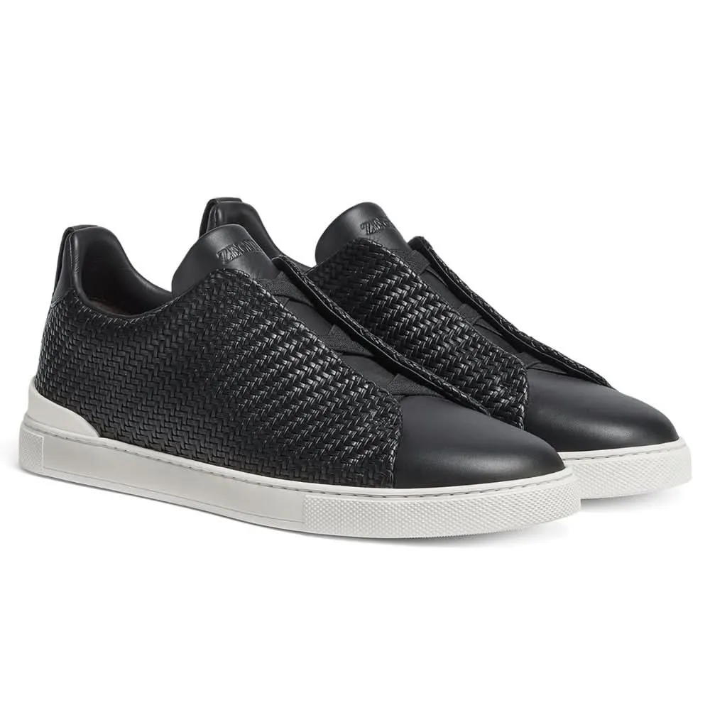 Zegna Pelletessuta Leather Triple Stitch "Black"
